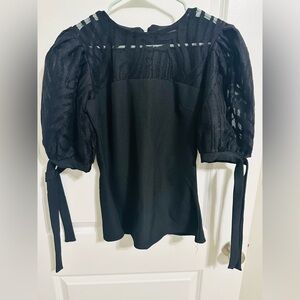 Elegant Black Lace Puff Sleeve Top